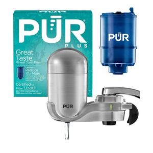 PUR PLUS Vertical Faucet Mount Water Filtration System - Chrome color